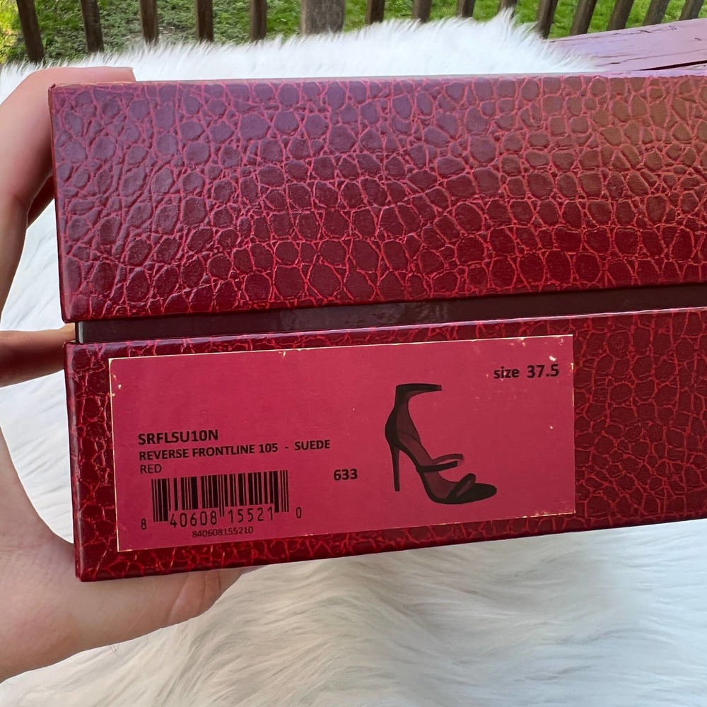 Tamara Mellon Reverse Frontline 105 Red Suede Heeled Sandals Women's Size 37.5 - Picture 11 of 11
